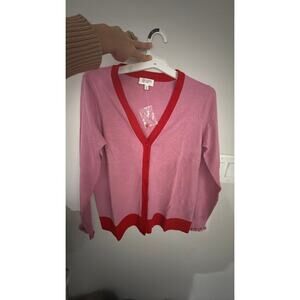 Candace Cameron Bure XS Pink & Red Cardigan with Ruffle Sleeve